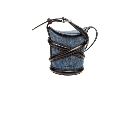 Alexander McQueen Handbags - ALEXANDWR McQUEEN: The Curve Small Denim And Leather Bucket Bag